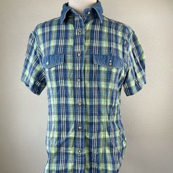Relay Company Short Sleeve Flannel Button Down Top - Picture 1 of 8